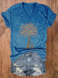 Women's Casual Autism Awareness Printed Short Sleeve T-Shirt