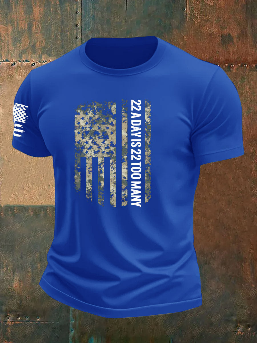 Men's 22 A Day Is 22 Too Many Veteran Pattern 100% Cotton T-Shirt