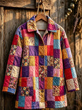 Women's Casual Retro Color Block Print Jacket