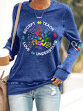 Women's Autism Teach Love Understand Print Sweatshirt