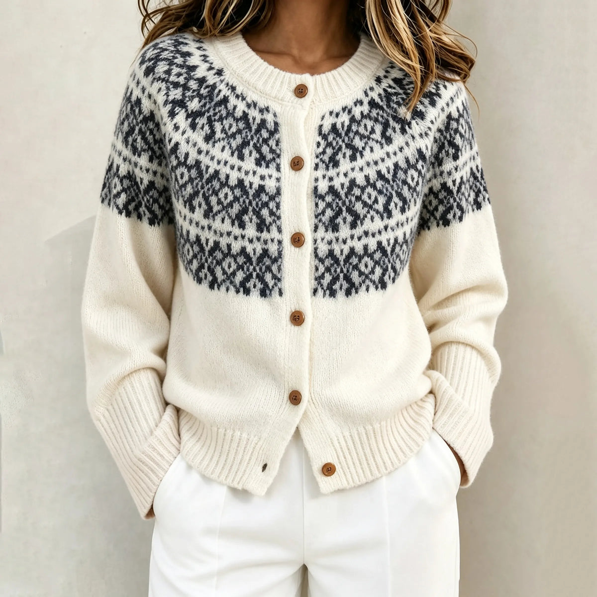 Women's Fair Isle Geometric Ethnic Pattern Knit Cardigan