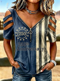 Women's Western Independence Day 250th Anniversary Flag Printed T-shirt