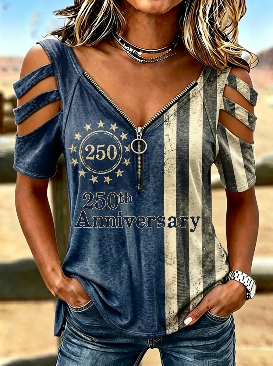 Women's Western Independence Day 250th Anniversary Flag Printed T-shirt