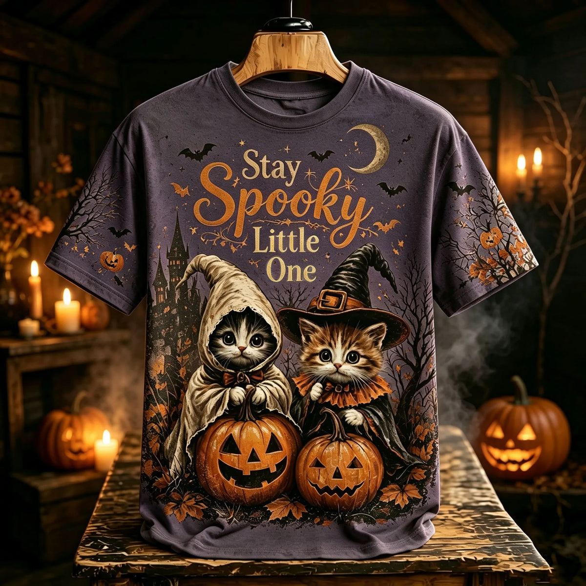 Women's Halloween Style Cat Witch Ghost Print T-shirt