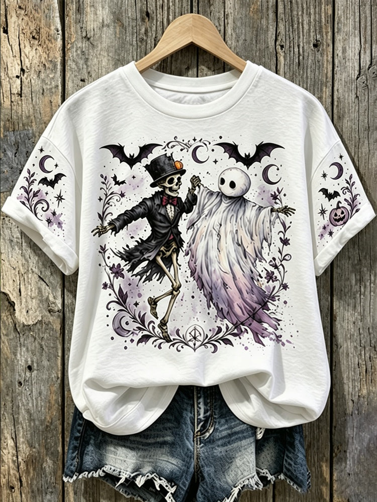Women's Halloween Skull Ghost Dance Print Short-sleeve Top