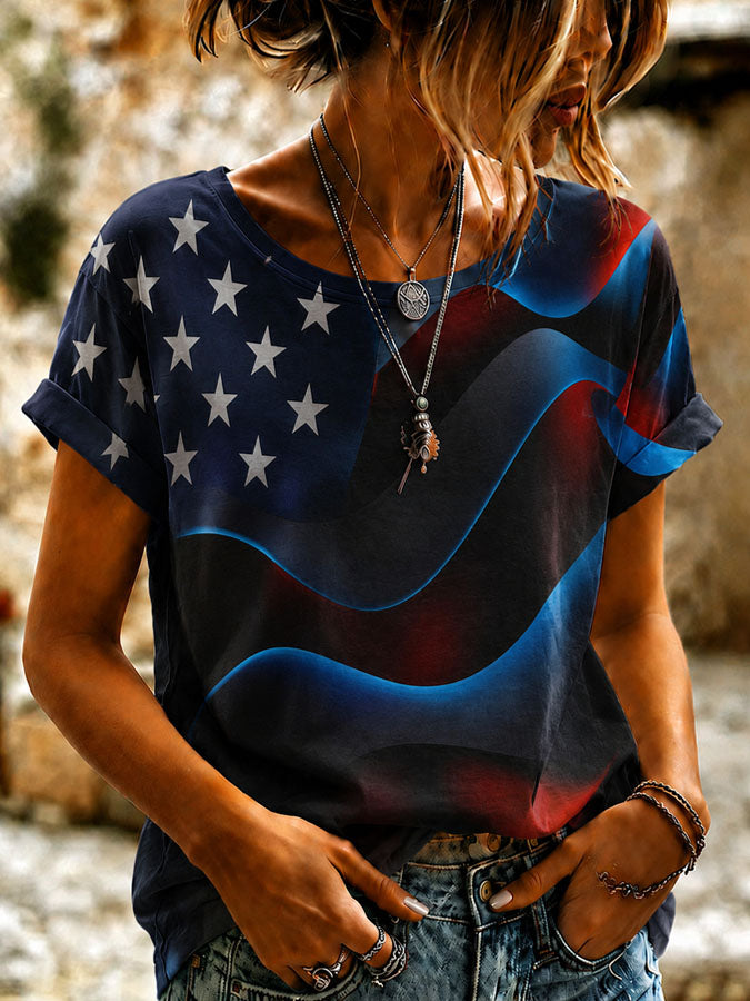 Women's American Flag Printed Casual T-shirt