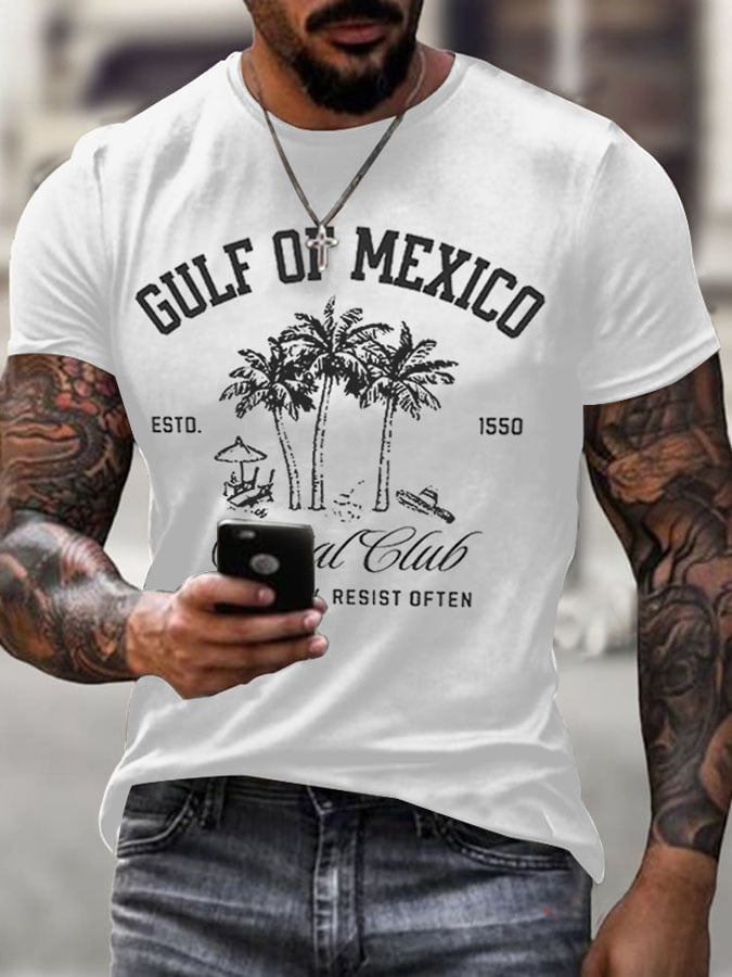 Men'S Retro Gulf Of Mexico Social Club Stay Salty Resist Often Est 1550 Printed Casual Crew Neck T-Shirt