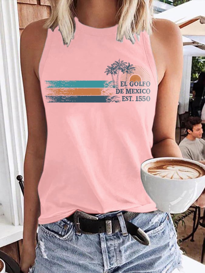 Women's Gulf Of Mexico Print Round Neck Tank Top