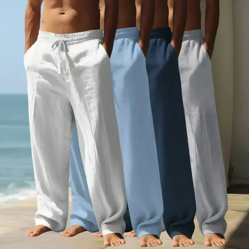 Men’s 4-Pack Casual Pants – Lightweight, Breathable, Elastic Waist, Wide Straight Leg
