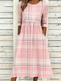 Women's Vintage Pink Plaid Print Dress