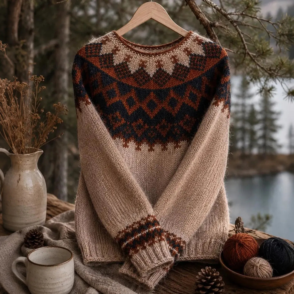 Women's Nordic Print Knitted Comfort Round Neck Sweater