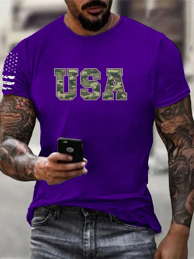 Camouflage USA Pattern 100% Cotton T-Shirt