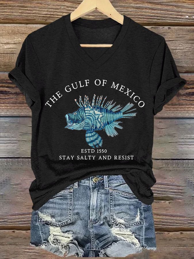 Women's Gulf Of Mexico Printed V Neck T-shirt