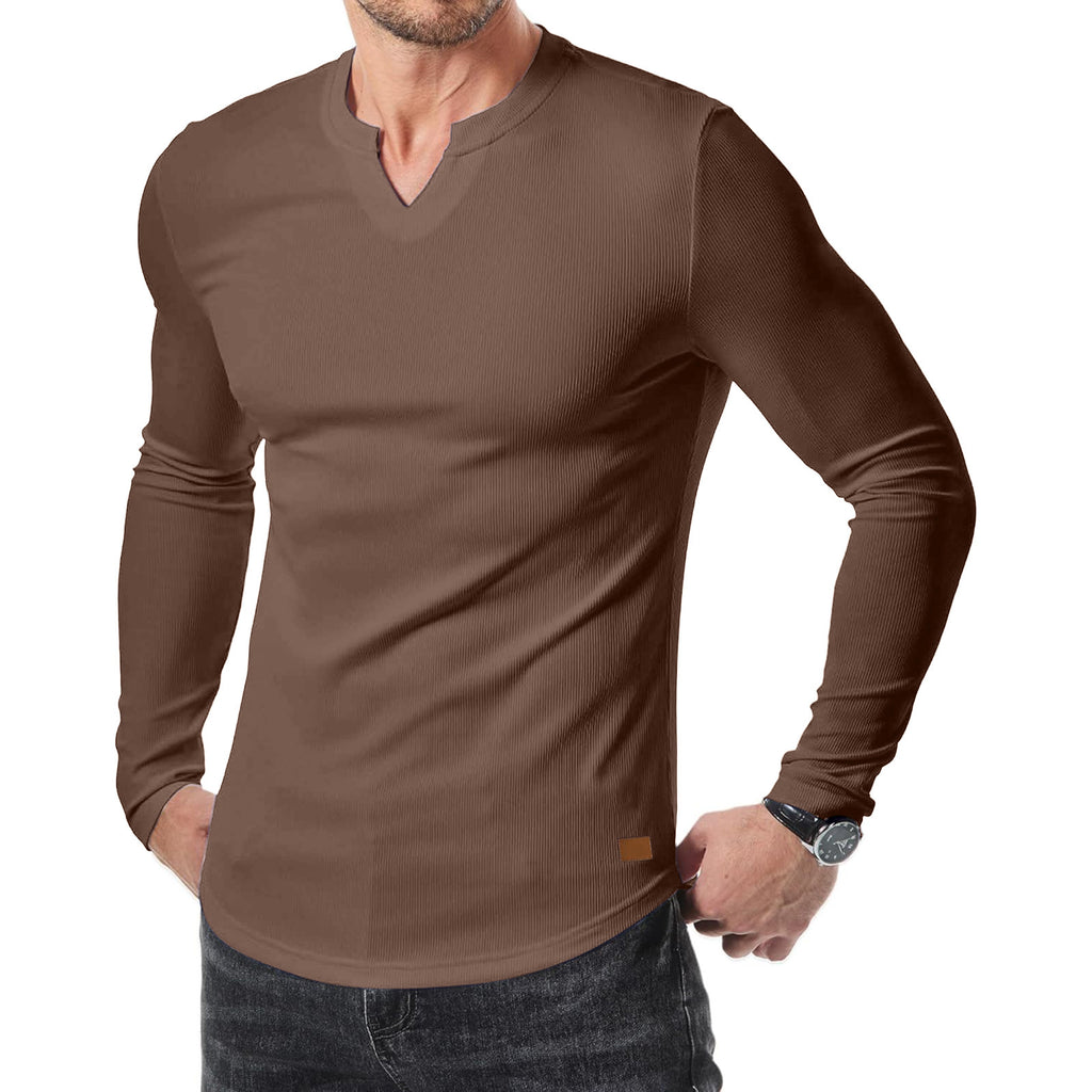 Men's Plain Casual V-Neck Long Sleeve T-Shirt