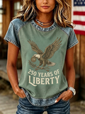Women's Western Independence Day Eagle 1776 Liberty Printed T-shirt