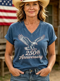 Women's Western USA Independence Day Eagle 250th Anniversary Printed T-shirt