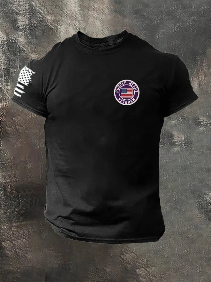 Purple Heart Veteran Pattern 100% Cotton T-Shirt