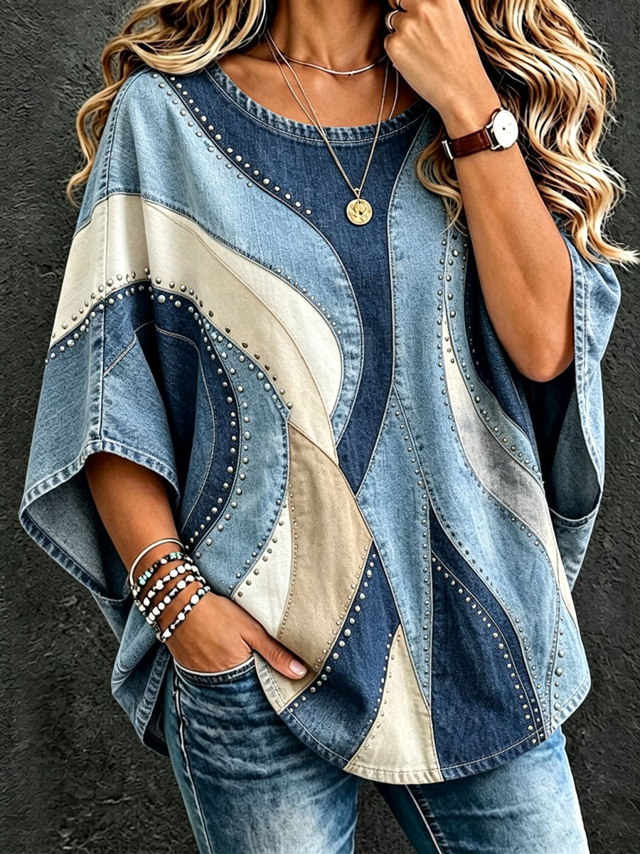 Ladies' Western Style Daily Contrasting Loose Top