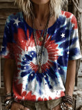 Independence Day Star Stripe Tie-Dye Unisex Retro Art Print Casual T-Shirt