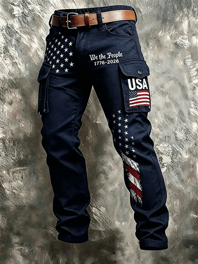 Men's Retro American Flag Print Shorts