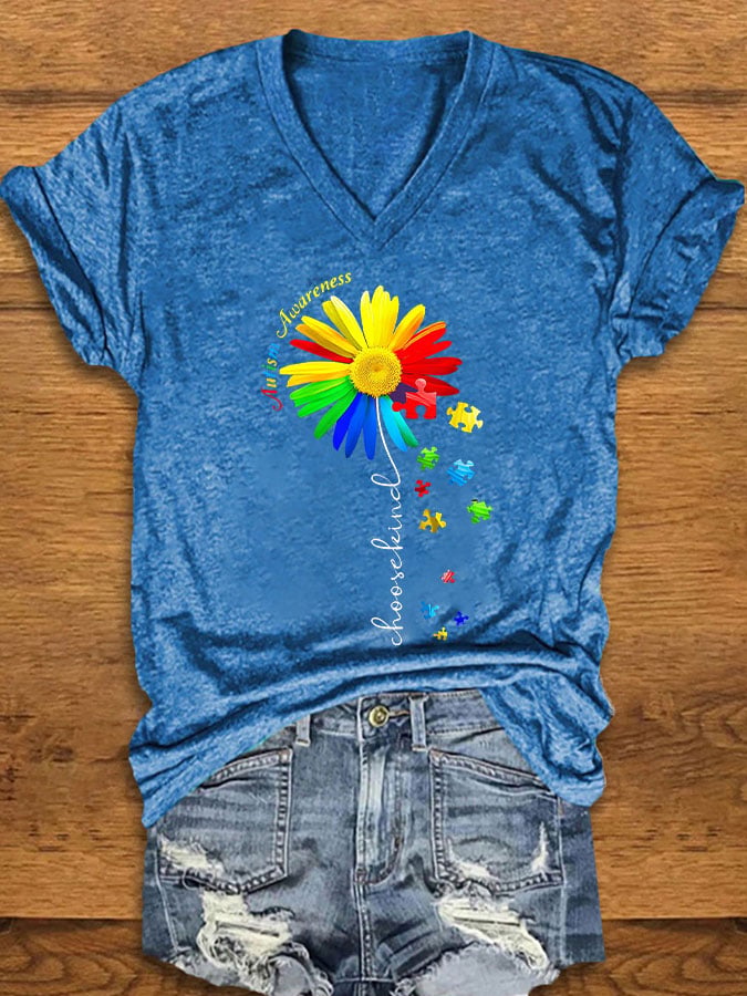 Women's Autism Awareness Floral Print T-Shirt