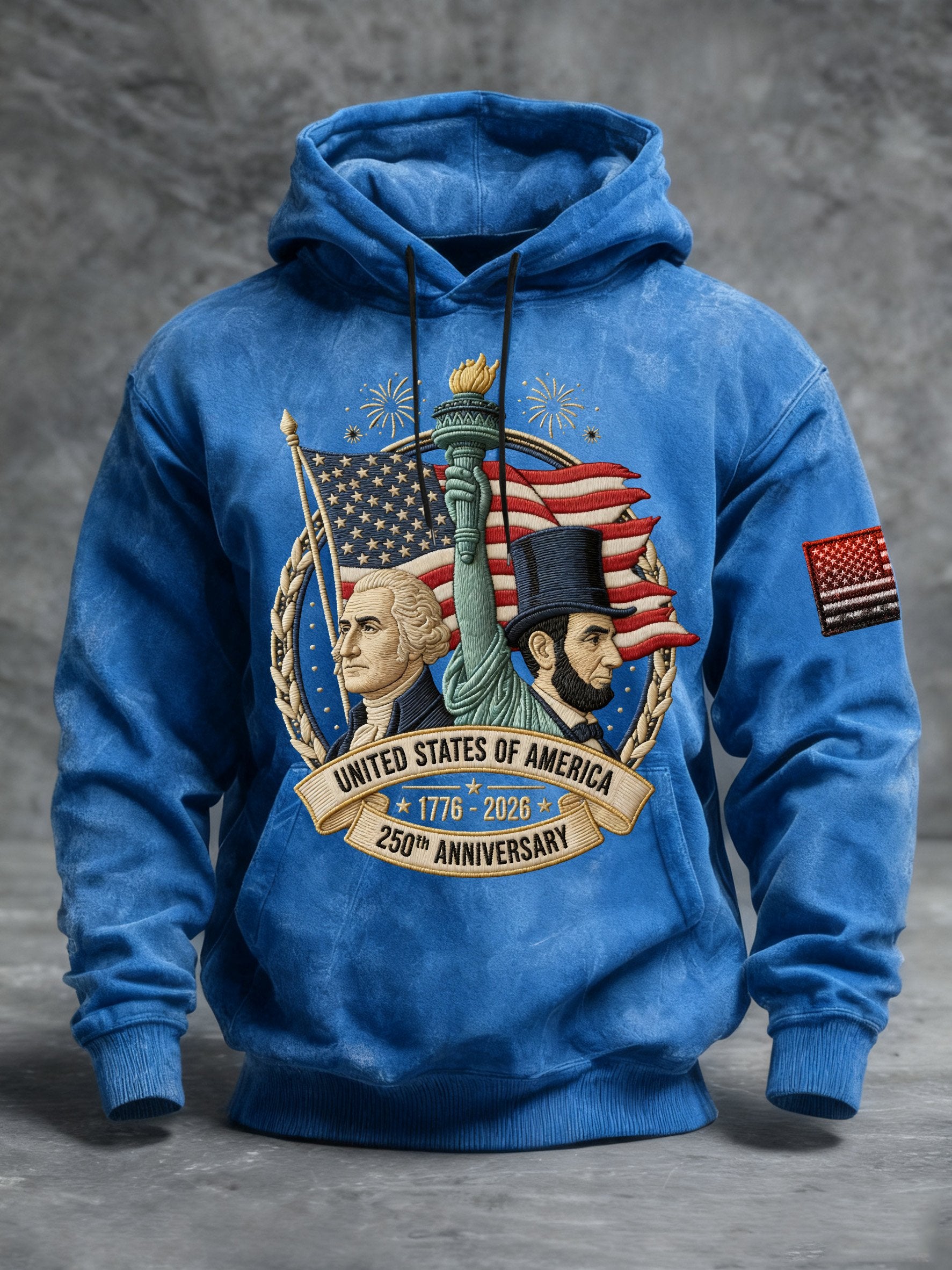 Men's Vintage American Flag Print Hooded Sweatshirt