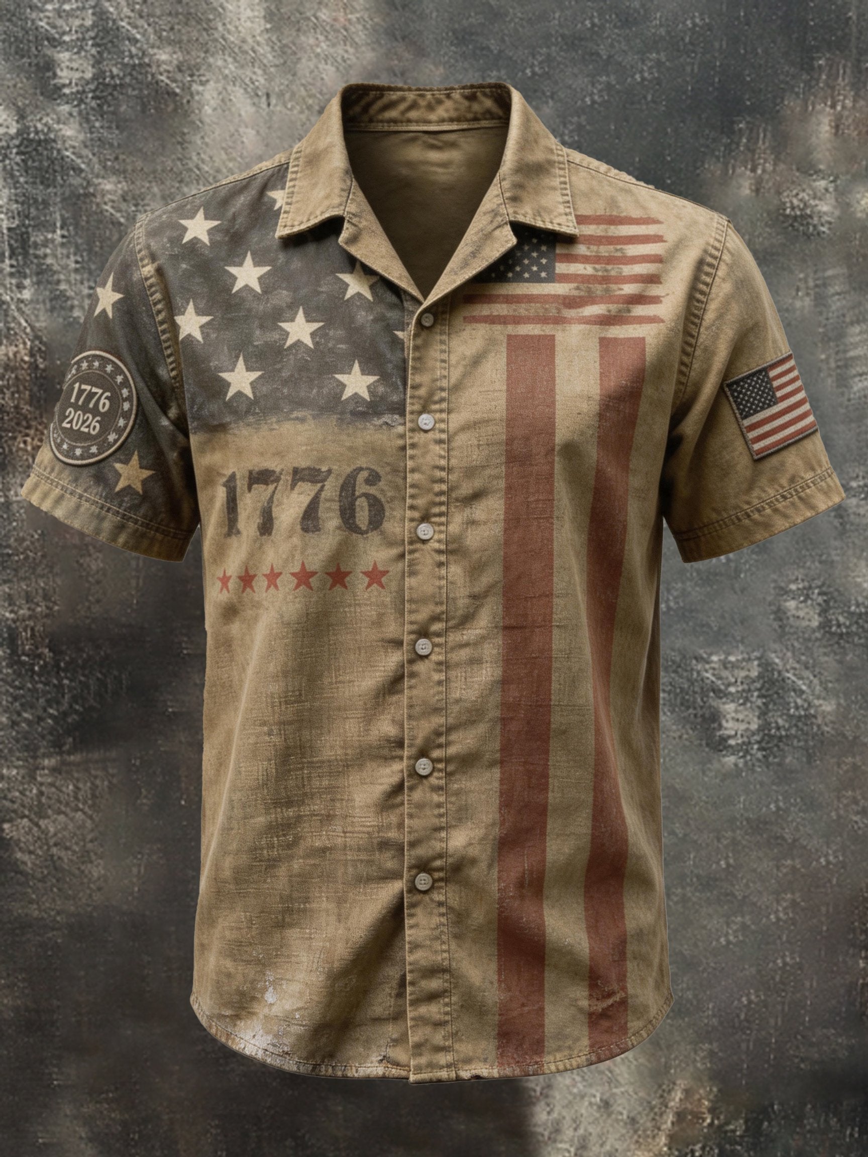 Men's Retro Cotton-Linen Patriot Color-Block Short-Sleeve Shirt