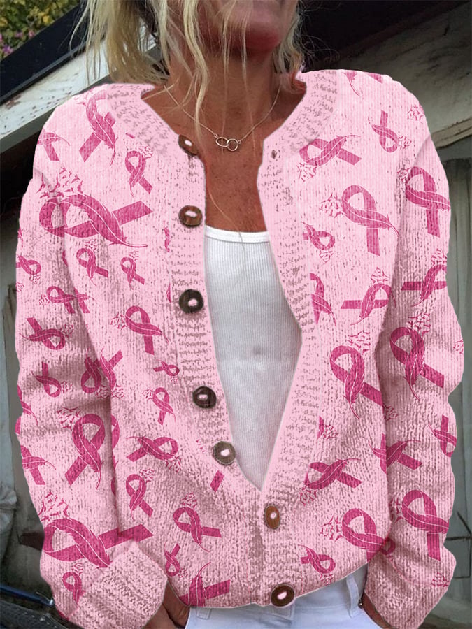 Womens Breast Cancer Awareness Knit Cardigan