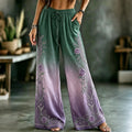 Women's Vintage Boho Floral Celtic Knot Gradient Art Print Flowy Linen Blend Casual Pants