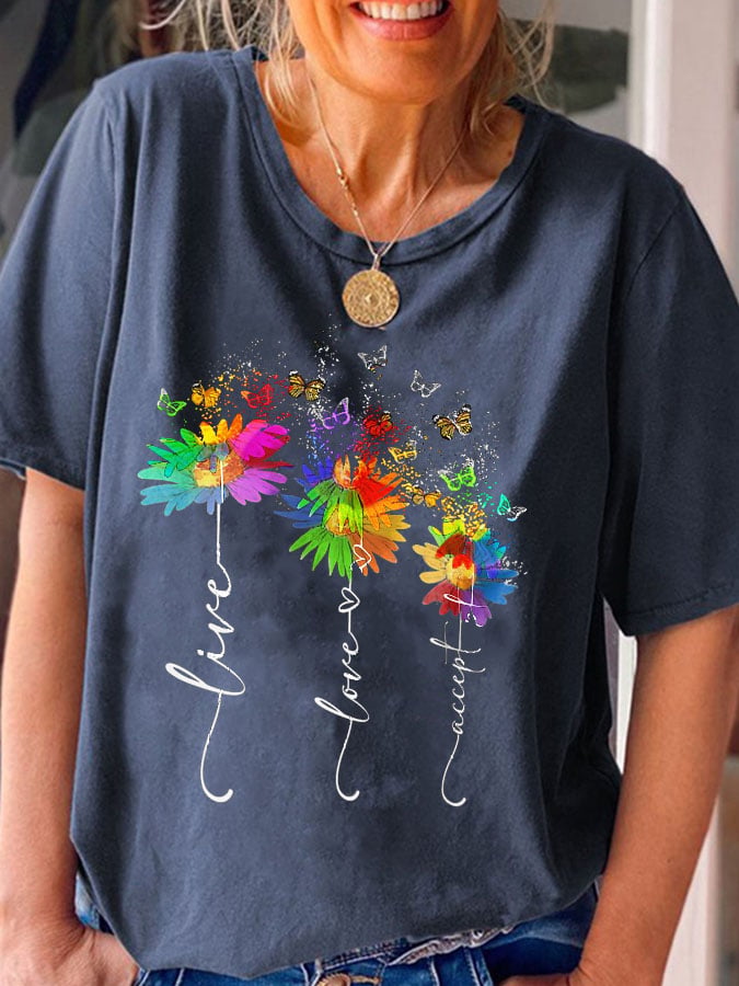 Vintage Autism Awareness Live Love Accept Print T-Shirt