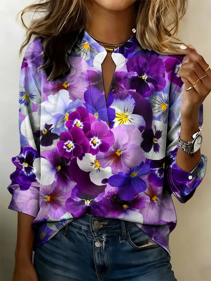Women's Alzheimer's Disease Awareness Floral Print Shirt