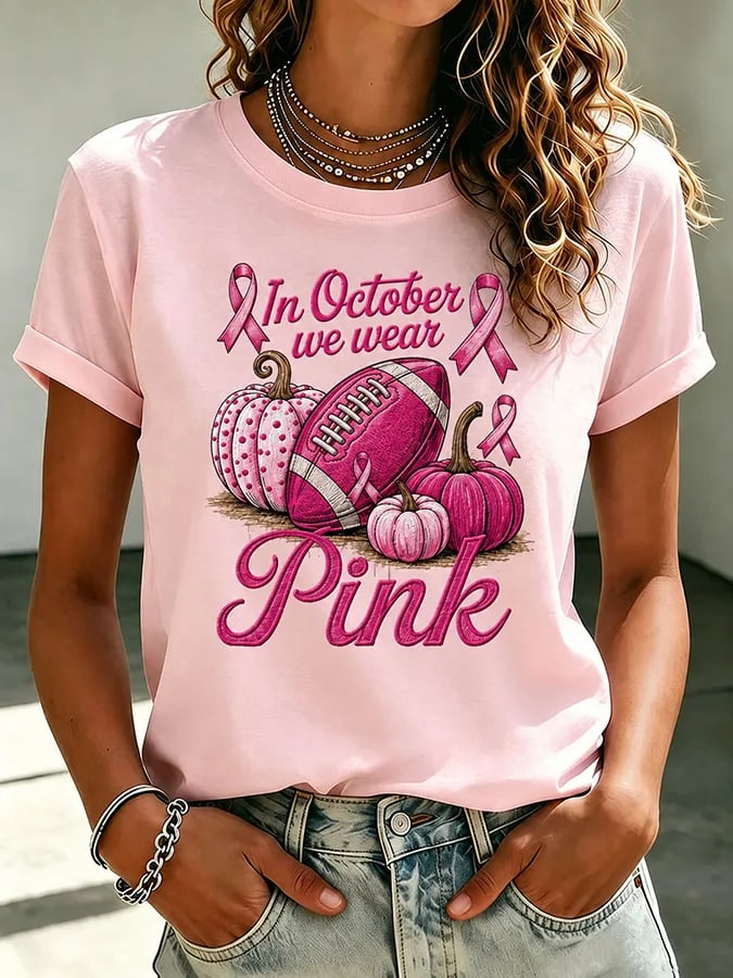 Women'S Pink Art Printed Casual T-Shirt