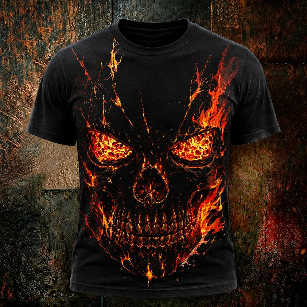 Men's Halloween Skull And Flame Art Casual Short Sleeve T-shirt