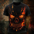 Men's Halloween Skull And Flame Art Casual Short Sleeve T-shirt