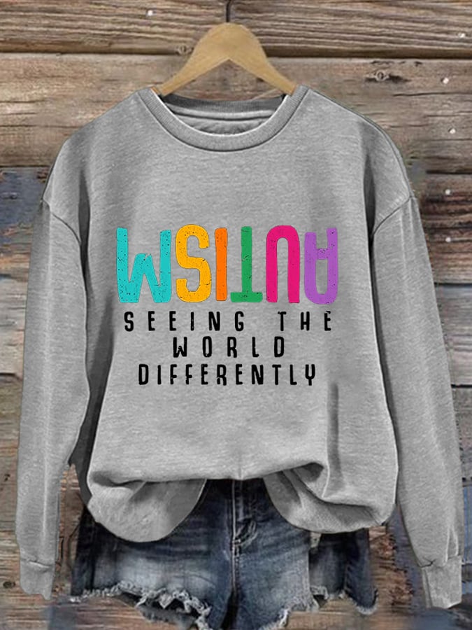 Women's Autism Seeing The World Differently Support Autism Awareness Print Long Sleeve Sweatshirt