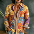 Men's Vintage Peace Symbol And Music Hippie Patchwork Art Casual Long-sleeve Shirt