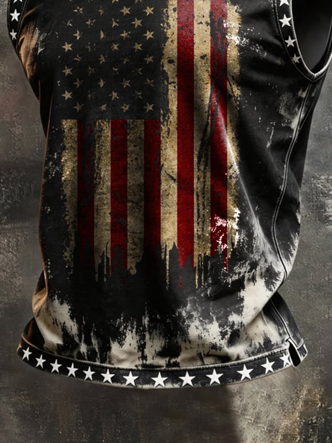 Men's Retro Independence Day Patriot Crew Neck Tank Top