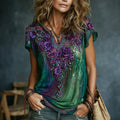 Women's Vintage Romantic Floral Art Linen Blend Tops