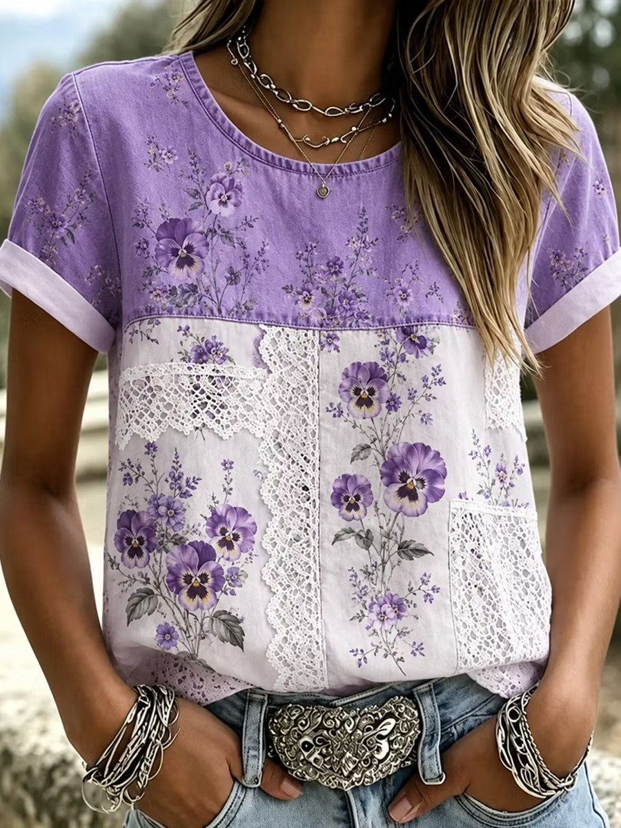 Women's Alzheimer's Awareness Floral Art Print Top