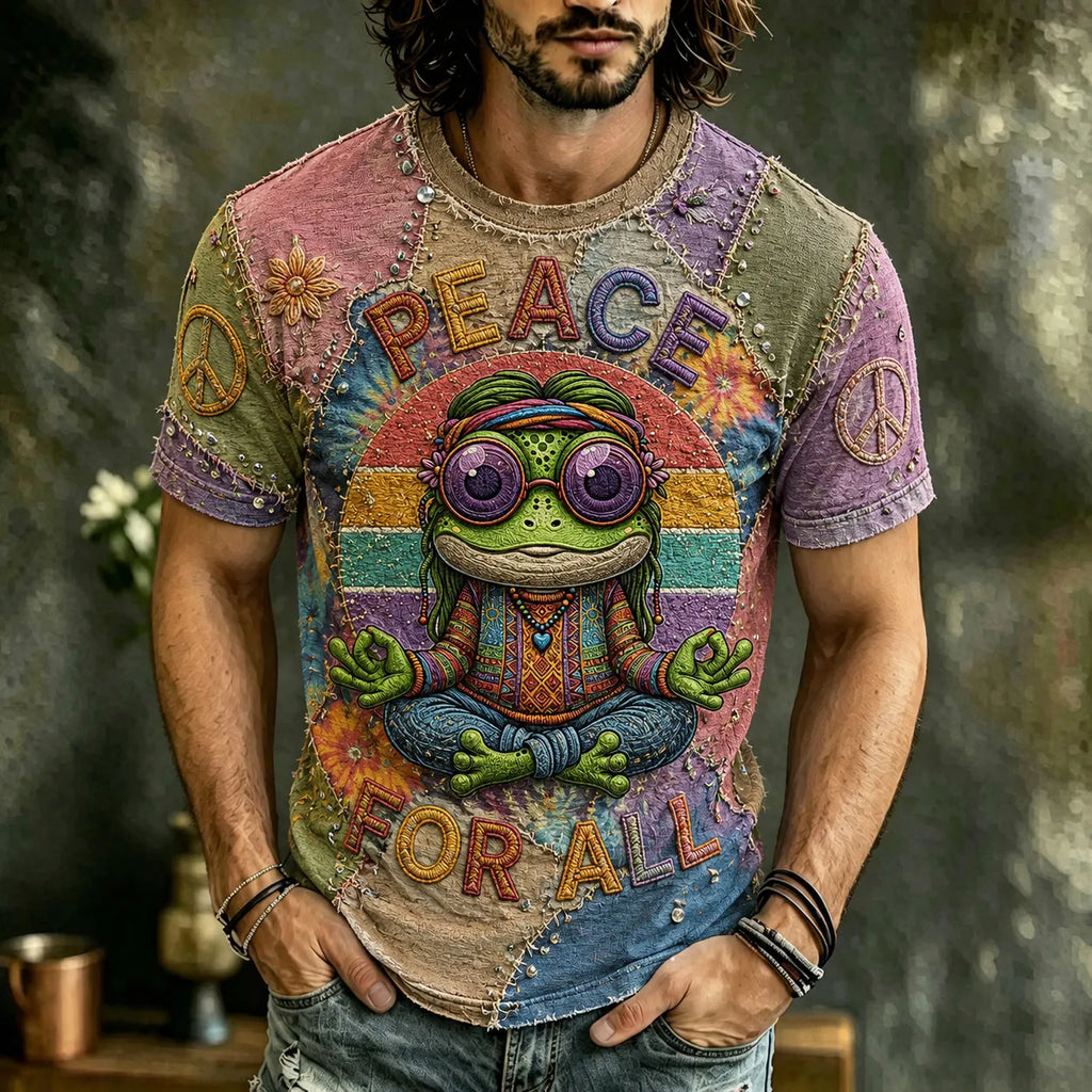 Men's Vintage Hippie Peace For All Pattern Art Embroidered T-shirt