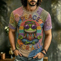 Men's Vintage Hippie Peace For All Pattern Art Embroidered T-shirt