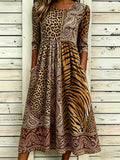 Women's Leopard And Animal Print Paisley Pattern Splicing Linen Blend Casual Mid-sleeve Dress