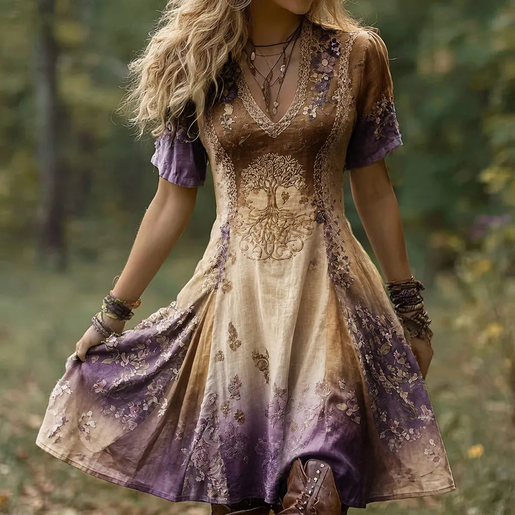 Women's Vintage Viking Tree Of Life Gradient Midi Dress