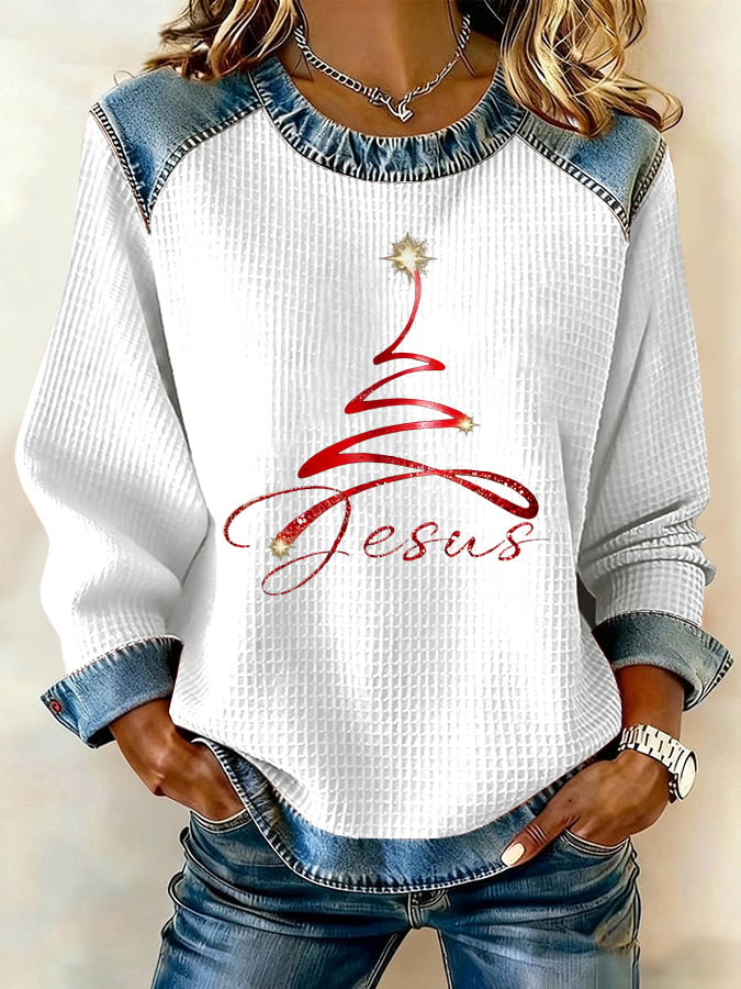 Retro Christmas Jesus Print Sweatshirt