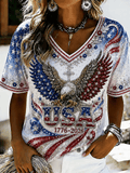 Women's U.S. 250th Anniversary Commemorative Printed Casual V-Neck Top