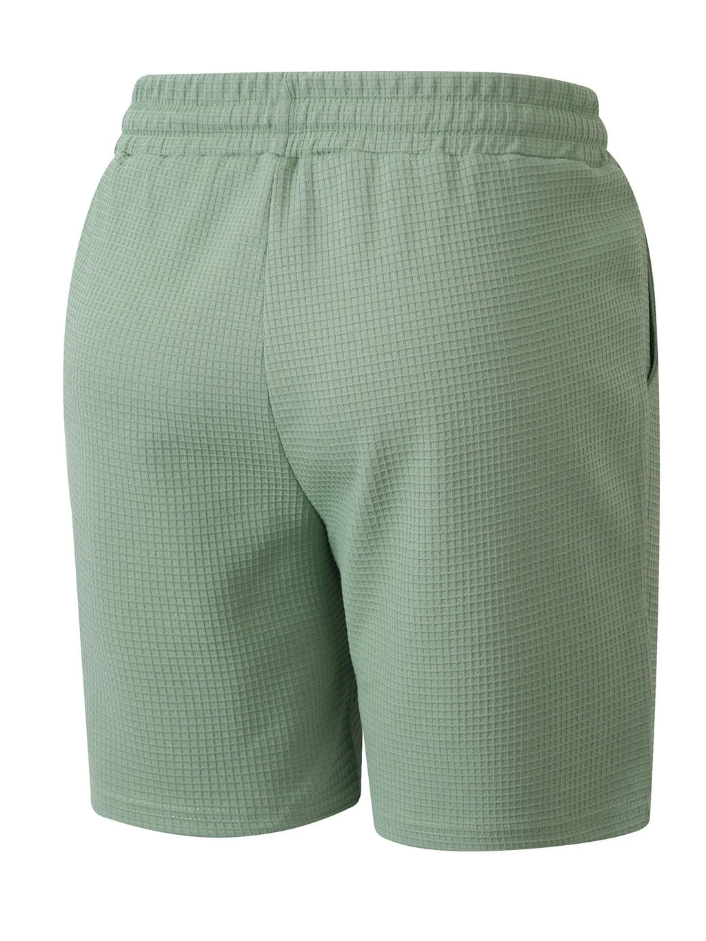 Men's Casual Solid-Color Waffle-Knit Drawstring Shorts with Pockets