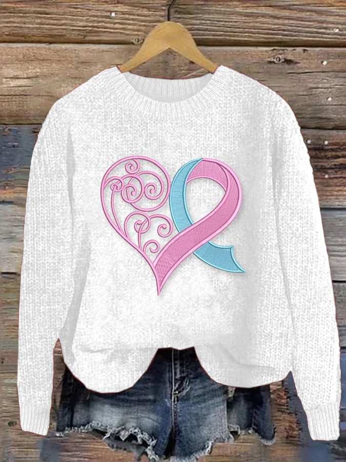 Women's Casual Pink Heart Breast Cancer Sweater