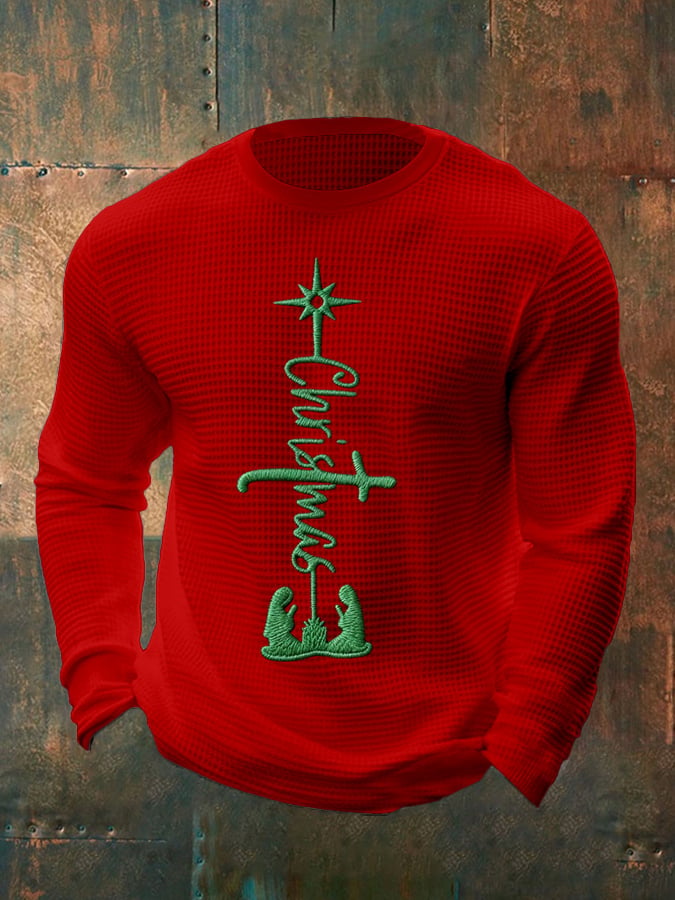Men's Christmas Faith Printed  Waffle Fabric Long Sleeve T-Shirt