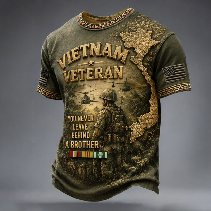 Men's Retro Vietnam Veteran Print Casual T-Shirt