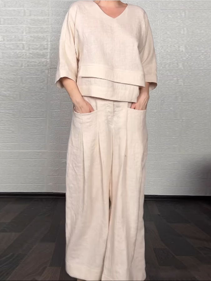 Women'S Casual Solid Color Irregular Cotton And Linen Suit